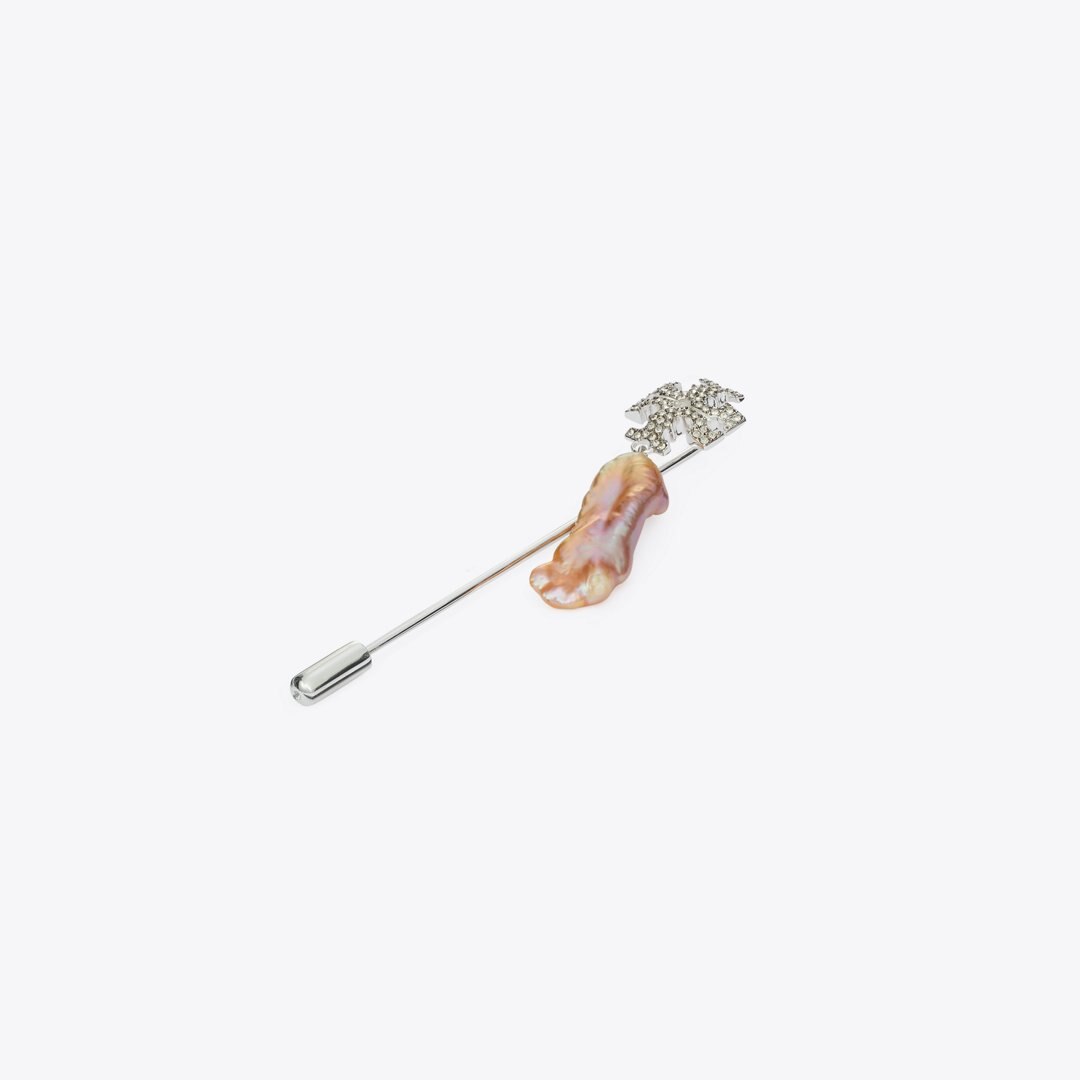 Tory Burch Runway Logo Pearl Pin Tory Silver