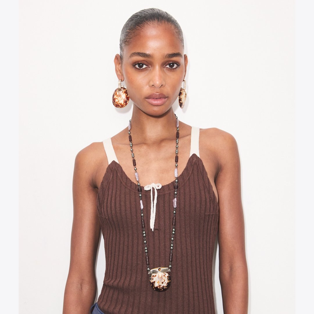 Tory Burch Runway Shell Drop Earrings Light Brass