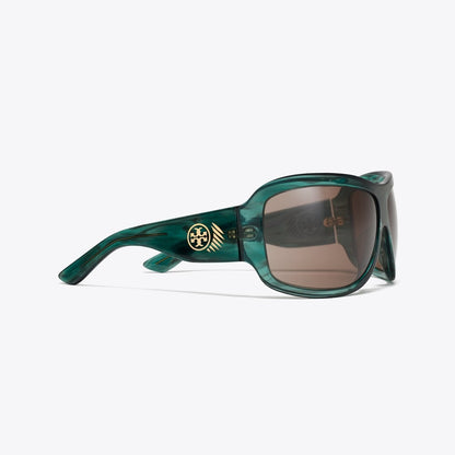 Tory Burch Runway Wrap Sunglasses STRIATED GREEN/BROWN