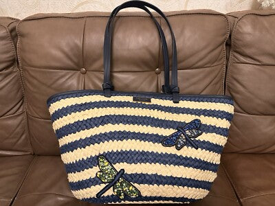 Ebay Kate Spade Shore Thing Dragonfly Embellished Striped Straw Large Tote Ebay