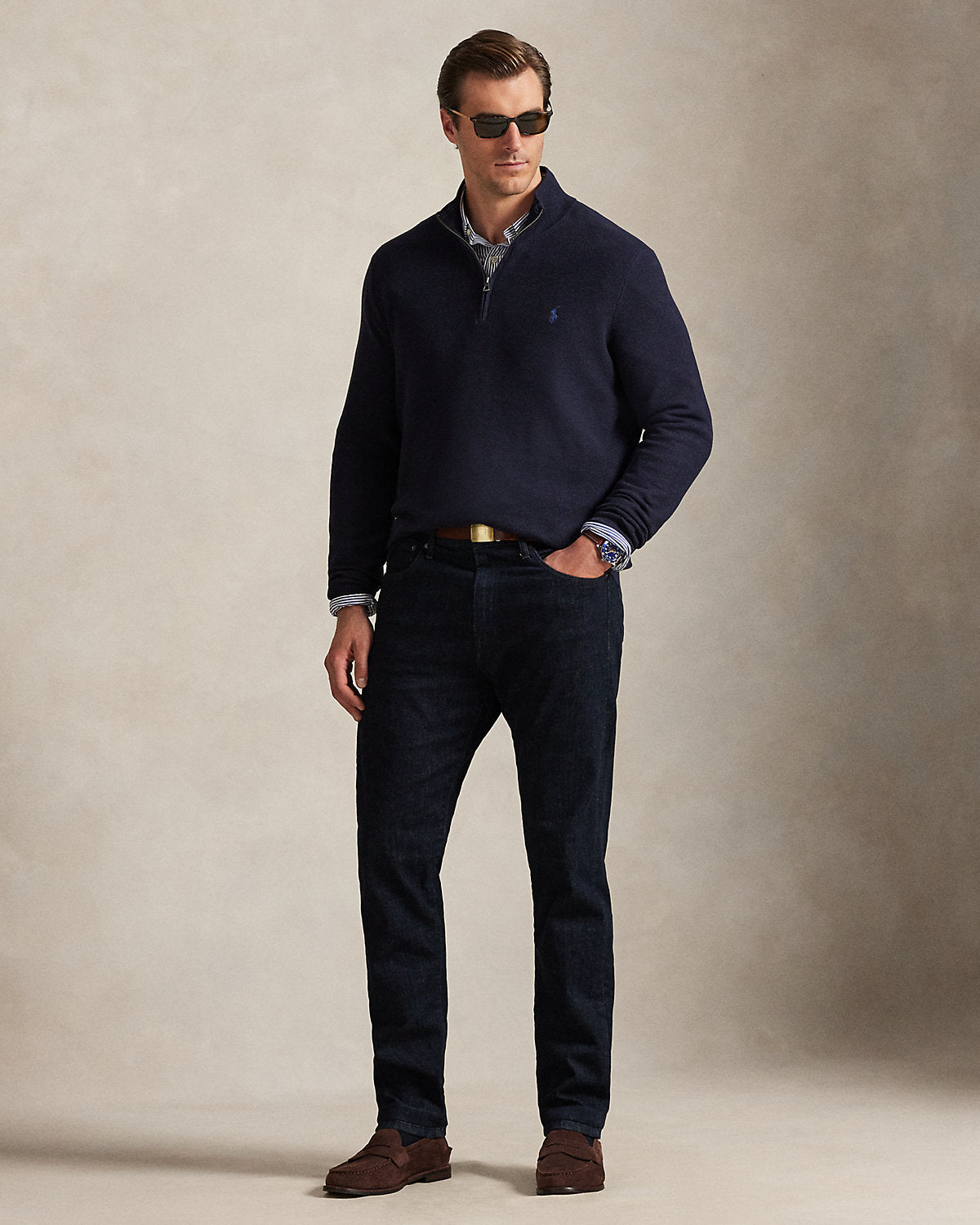 Ralph Lauren MeshKnit Cotton QuarterZip Sweater