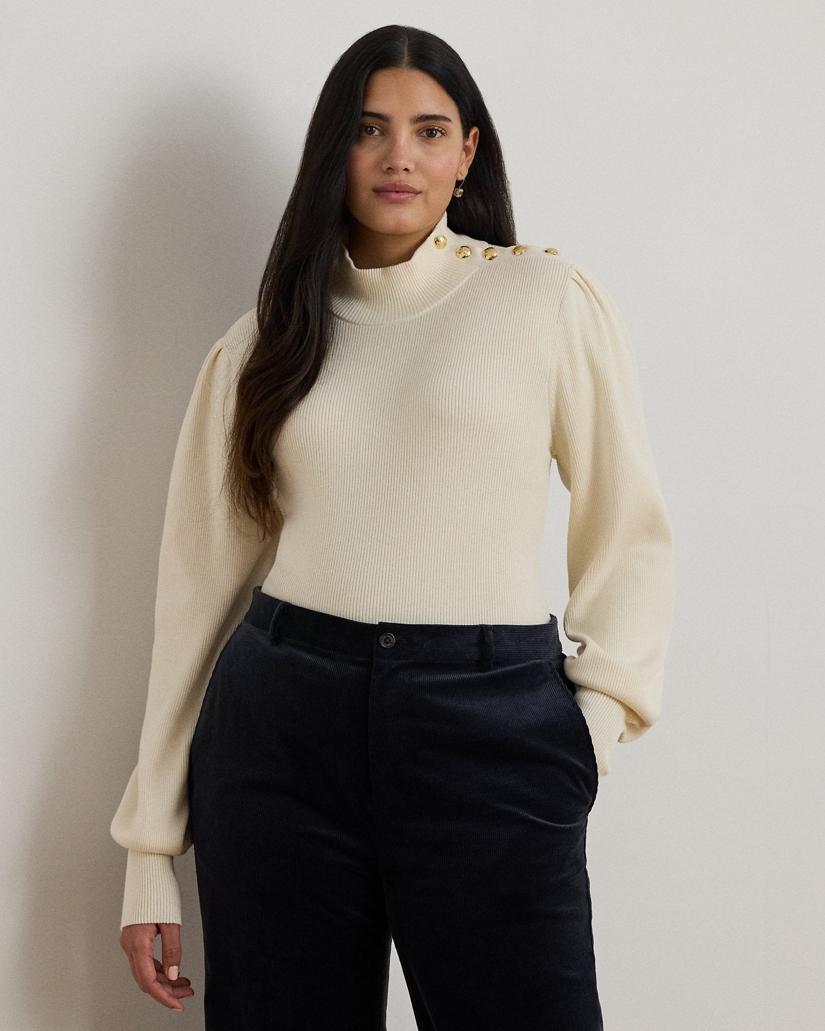 Ralph Lauren ButtonTrim Mockneck Sweater