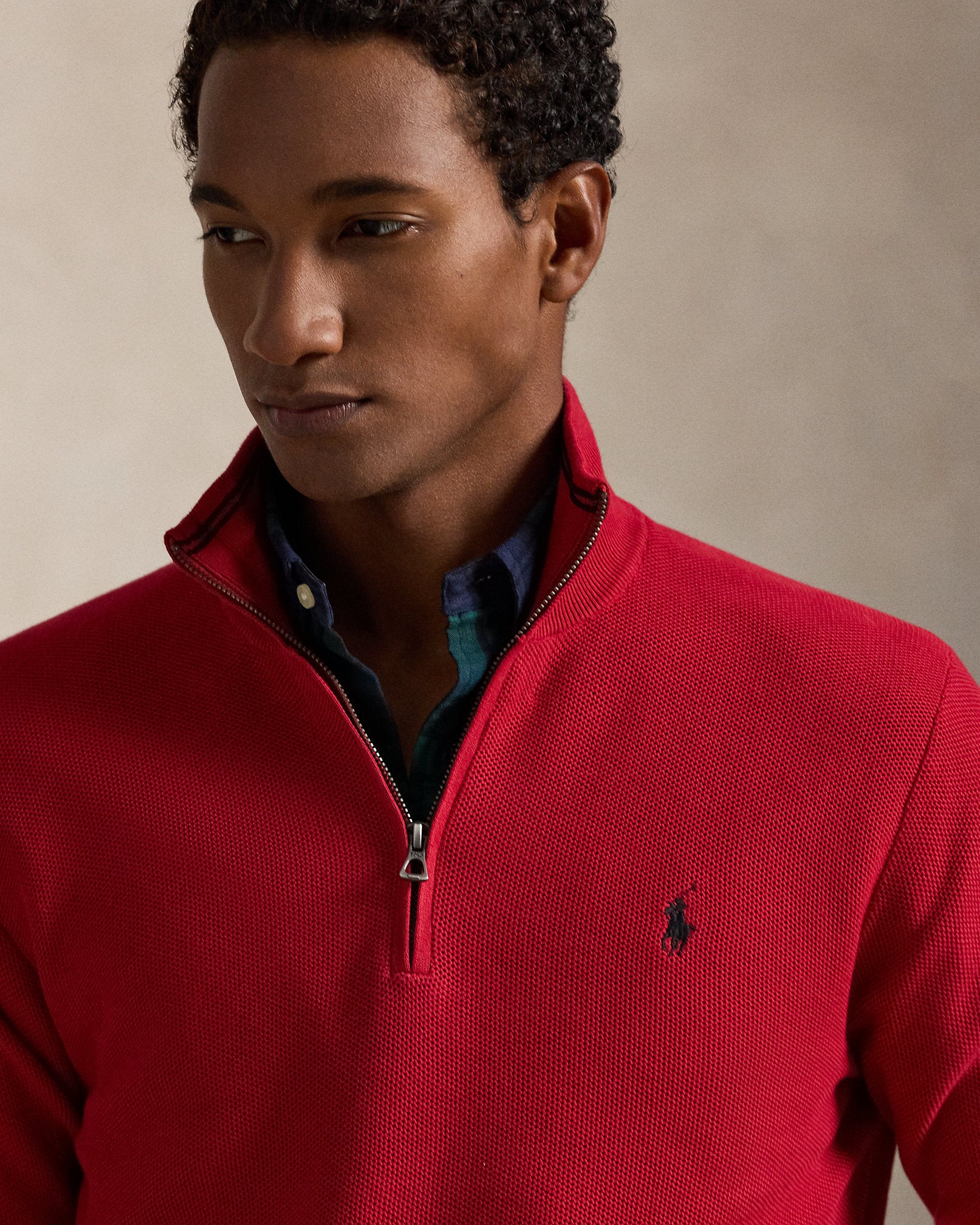 Ralph Lauren MeshKnit Cotton QuarterZip Sweater