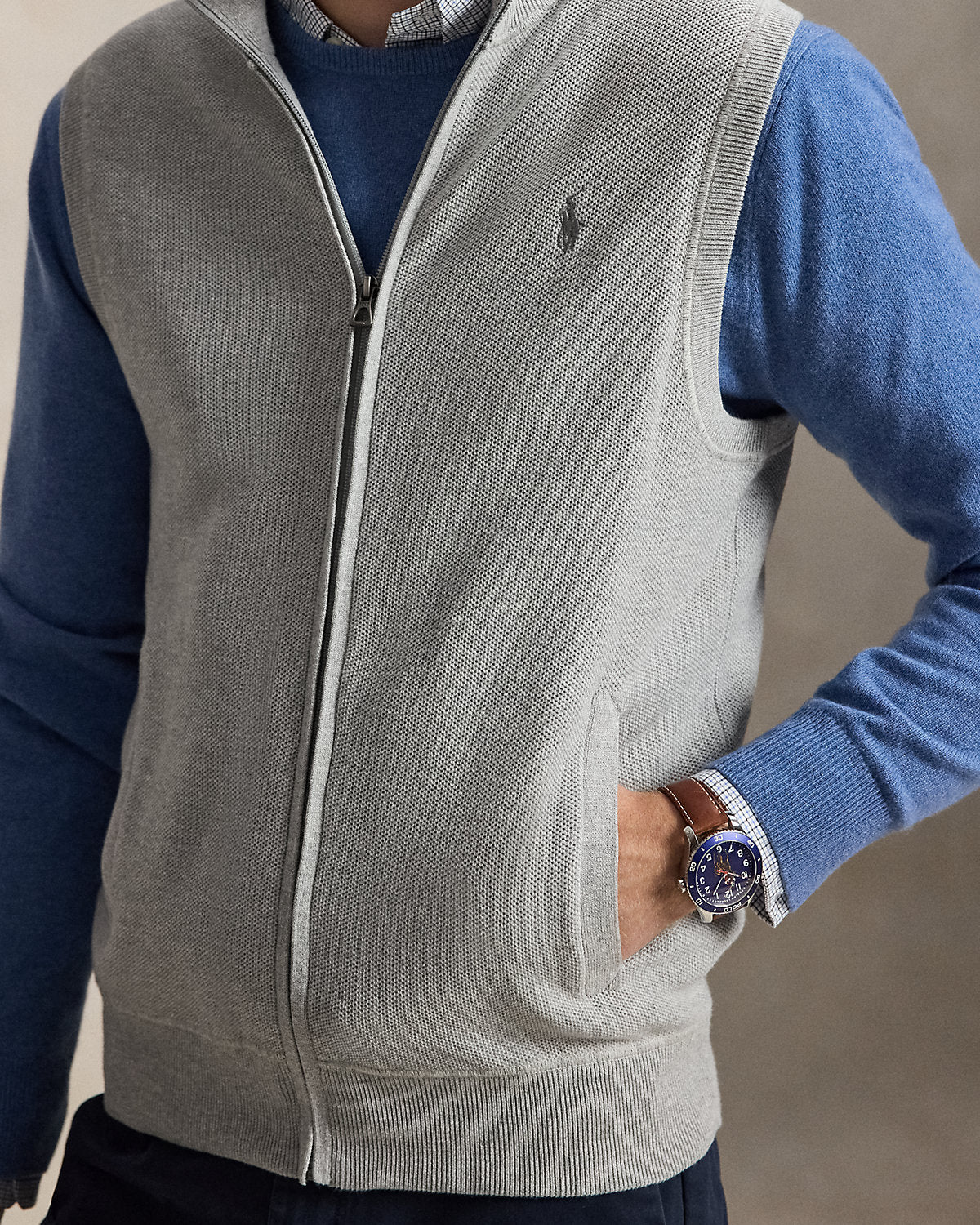 Ralph Lauren MeshKnit Cotton FullZip Sweater Vest