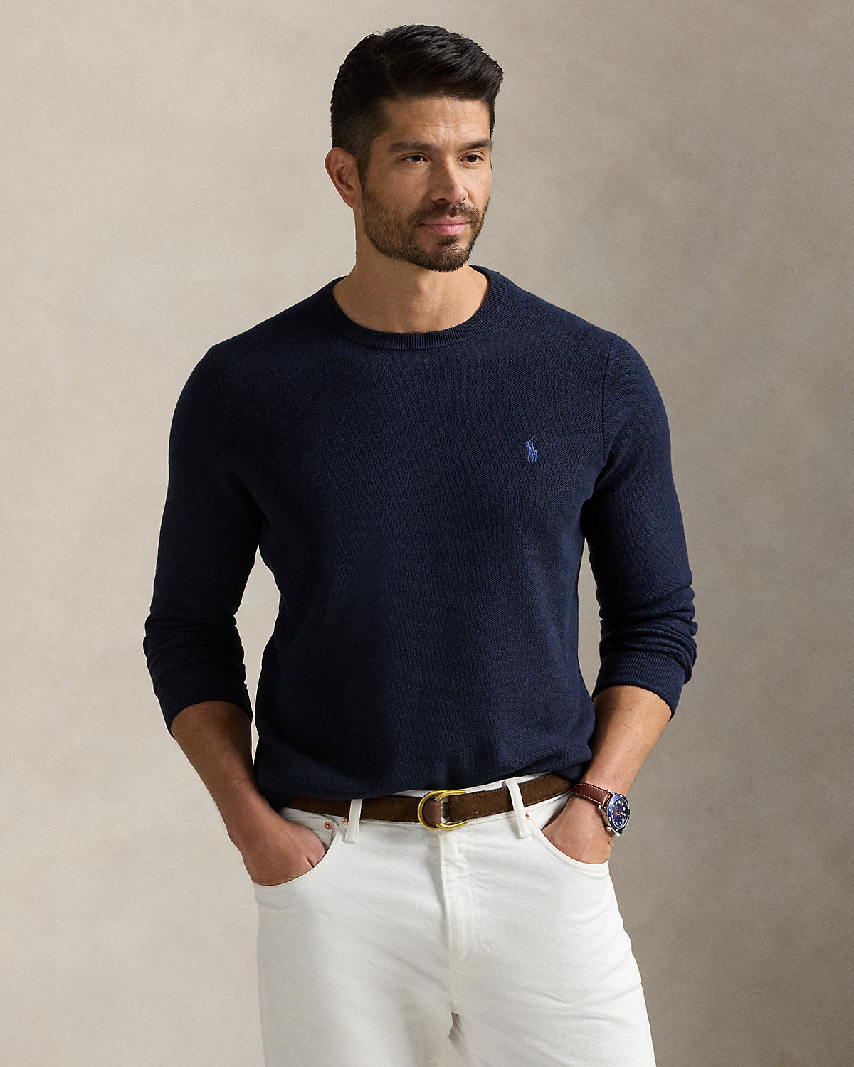 Ralph Lauren MeshKnit Cotton Crewneck Sweater