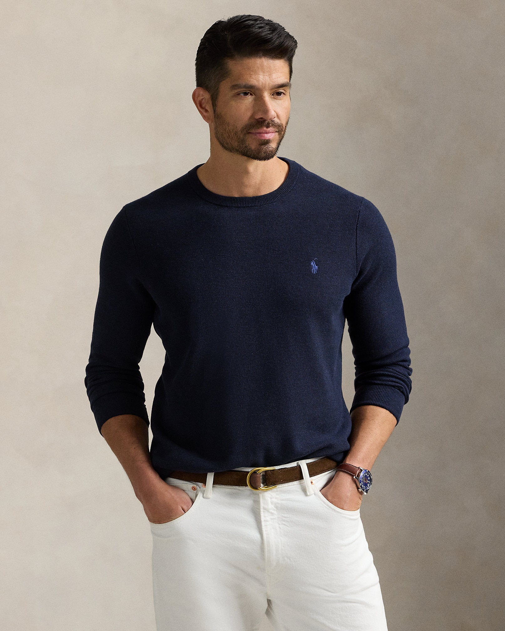 Ralph Lauren MeshKnit Cotton Crewneck Sweater