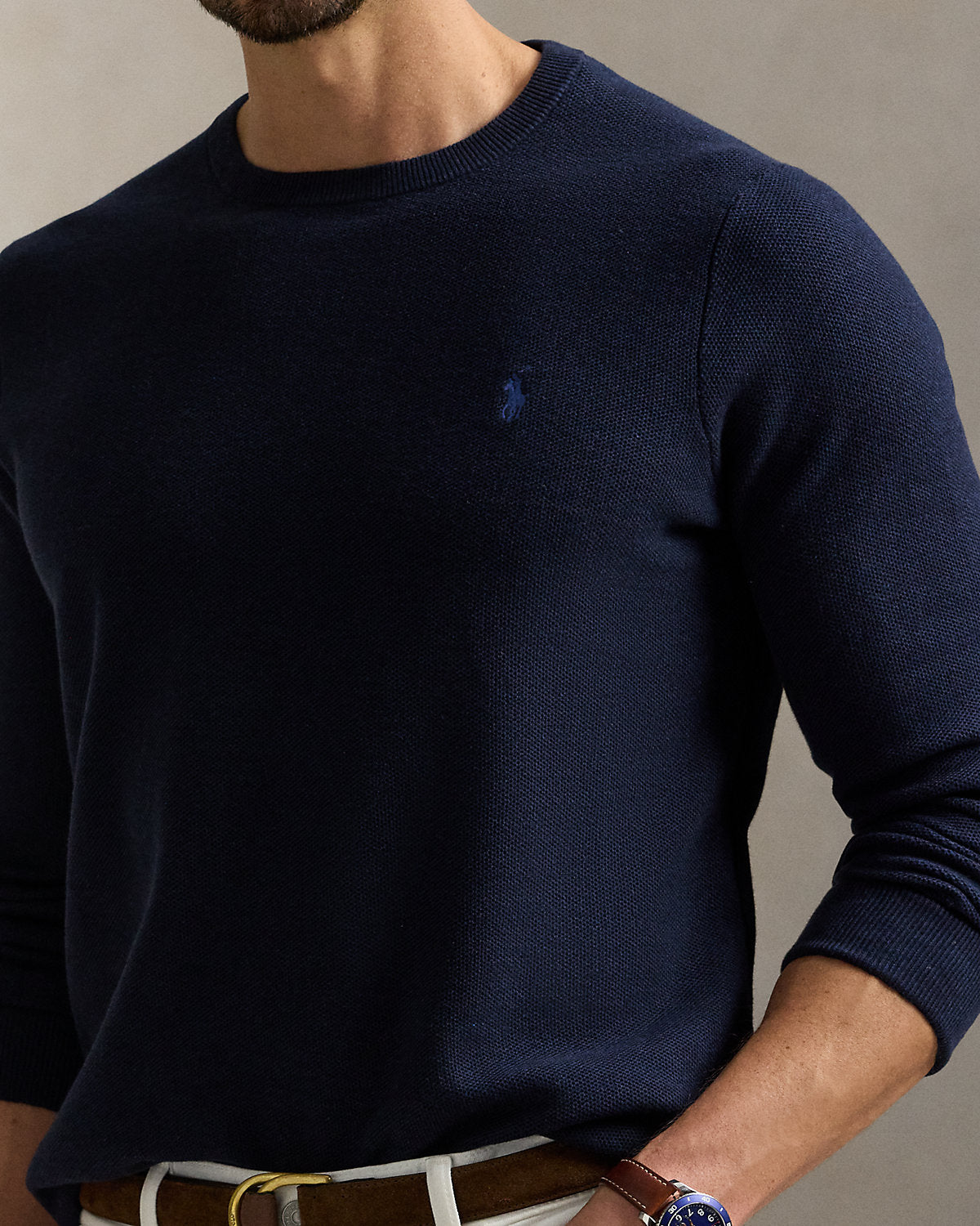 Ralph Lauren MeshKnit Cotton Crewneck Sweater