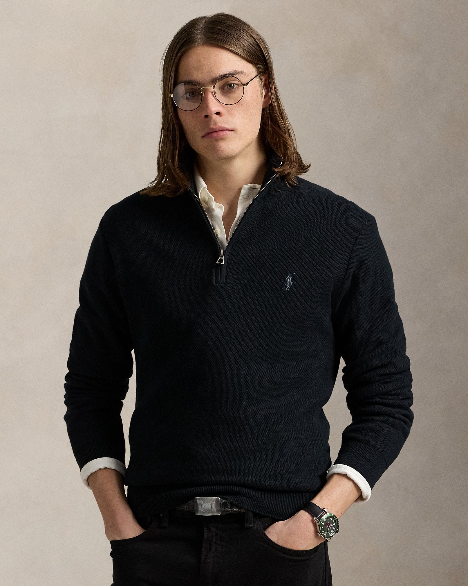 Ralph Lauren MeshKnit Cotton QuarterZip Sweater