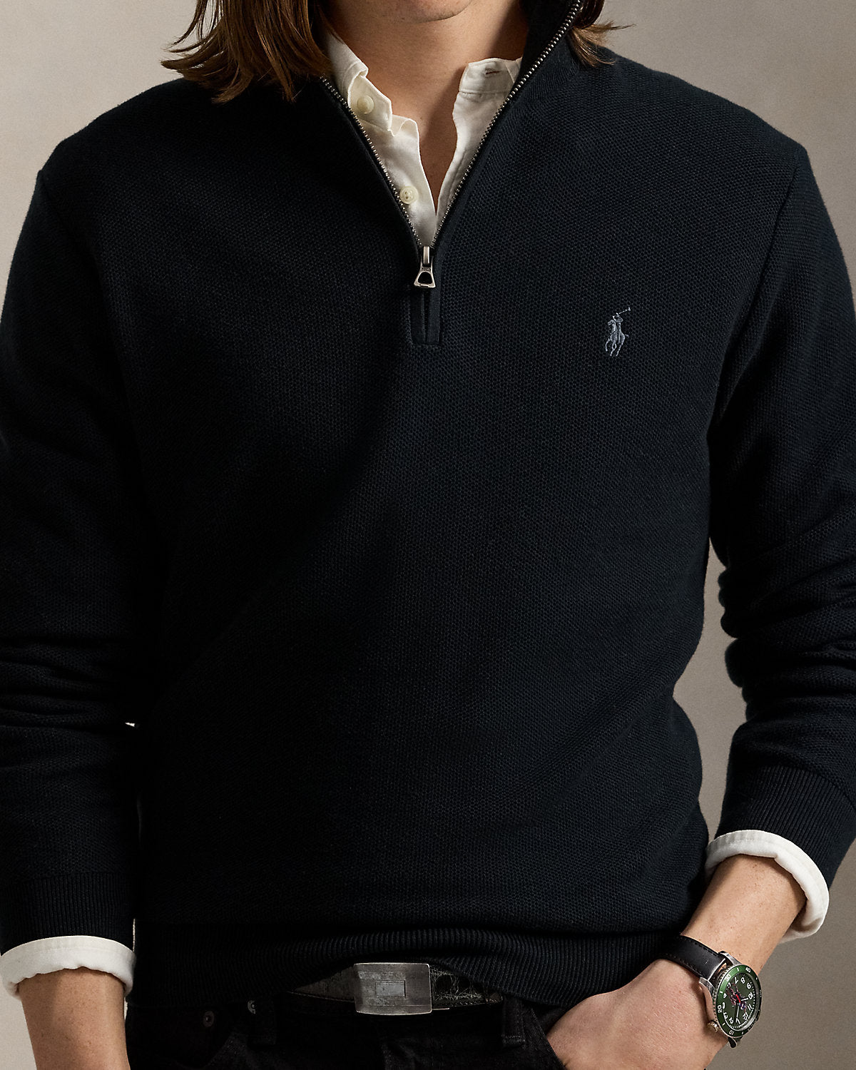 Ralph Lauren MeshKnit Cotton QuarterZip Sweater