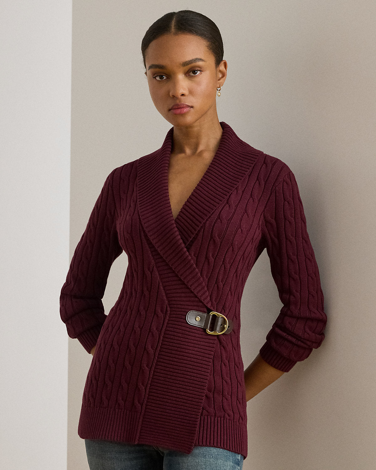 Ralph Lauren BuckleTrim Cotton Sweater
