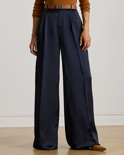 Ralph Lauren Pleated Satin Charmeuse WideLeg Pant