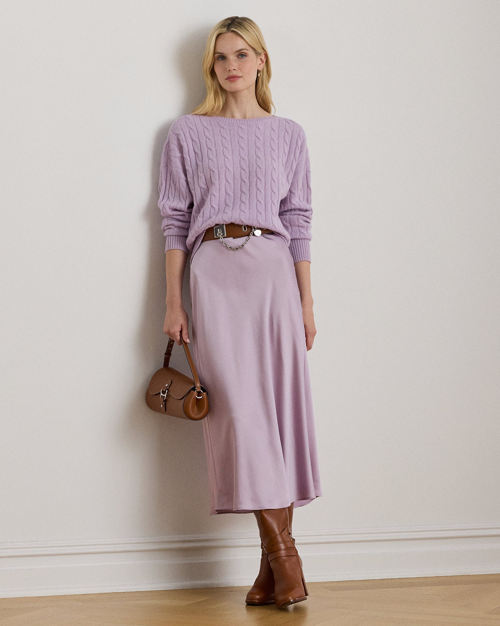 Ralph Lauren Satin Charmeuse Midi Skirt