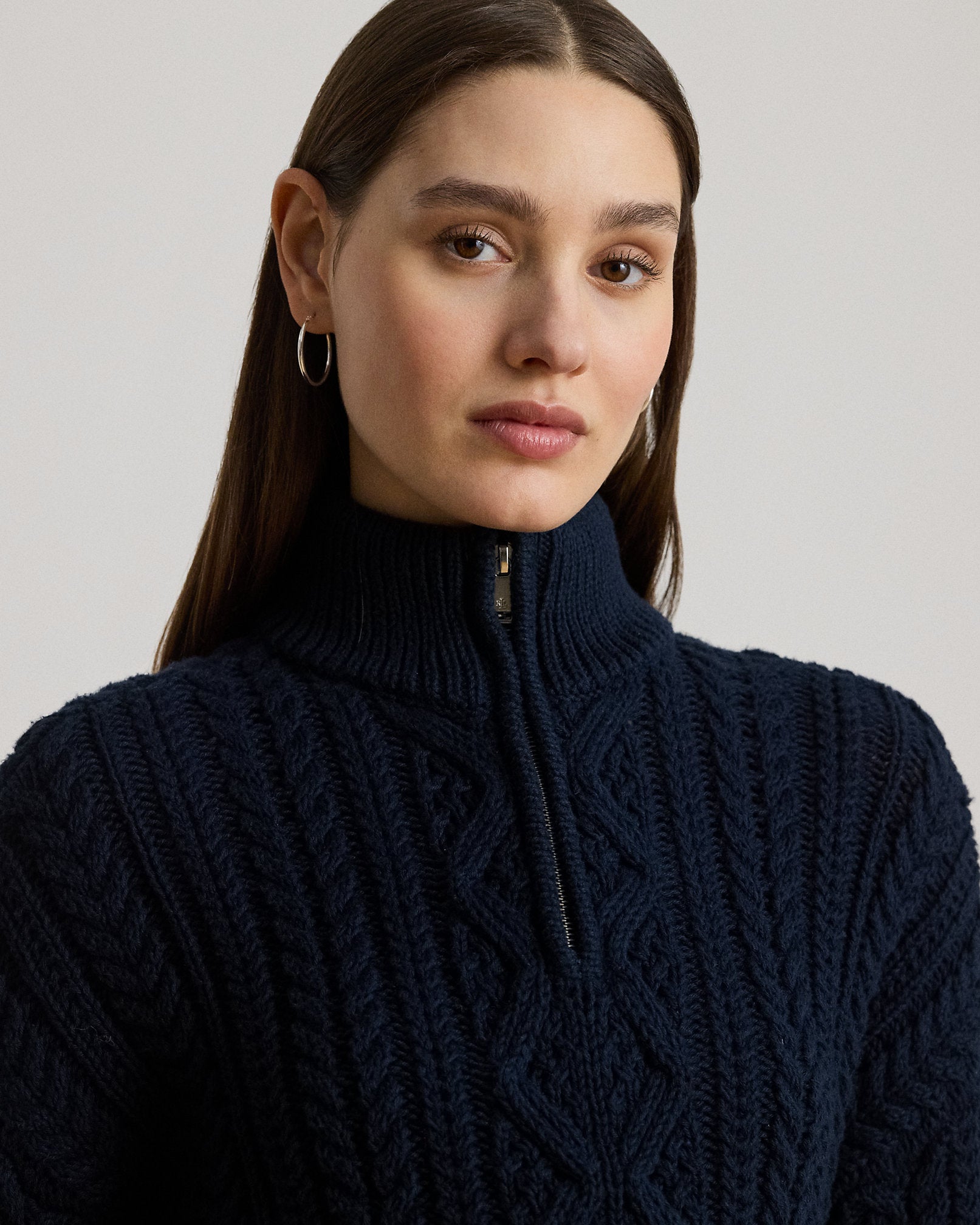 Ralph Lauren AranKnit Cotton QuarterZip Pullover