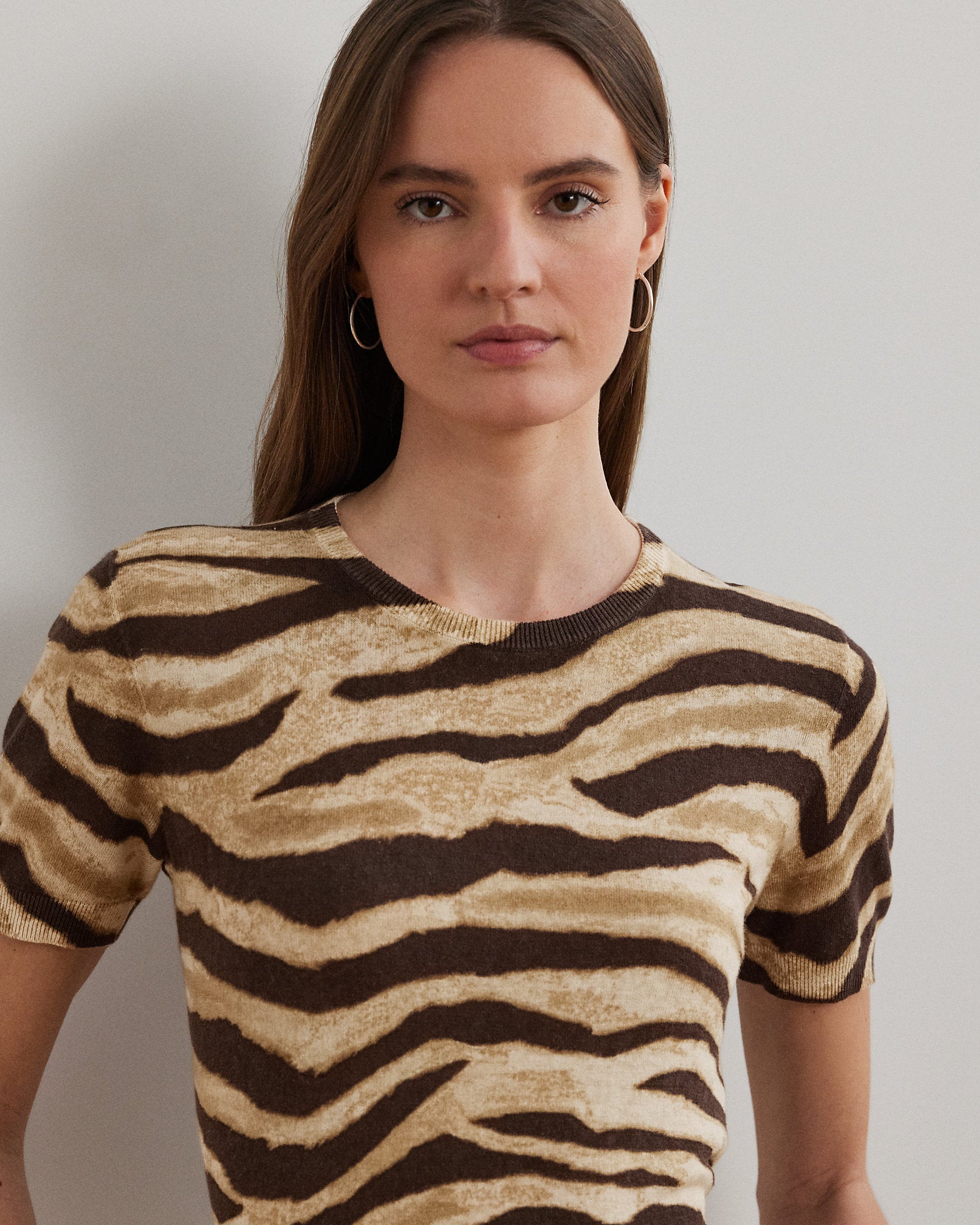 Ralph Lauren Print LinenCotton ShortSleeve Sweater
