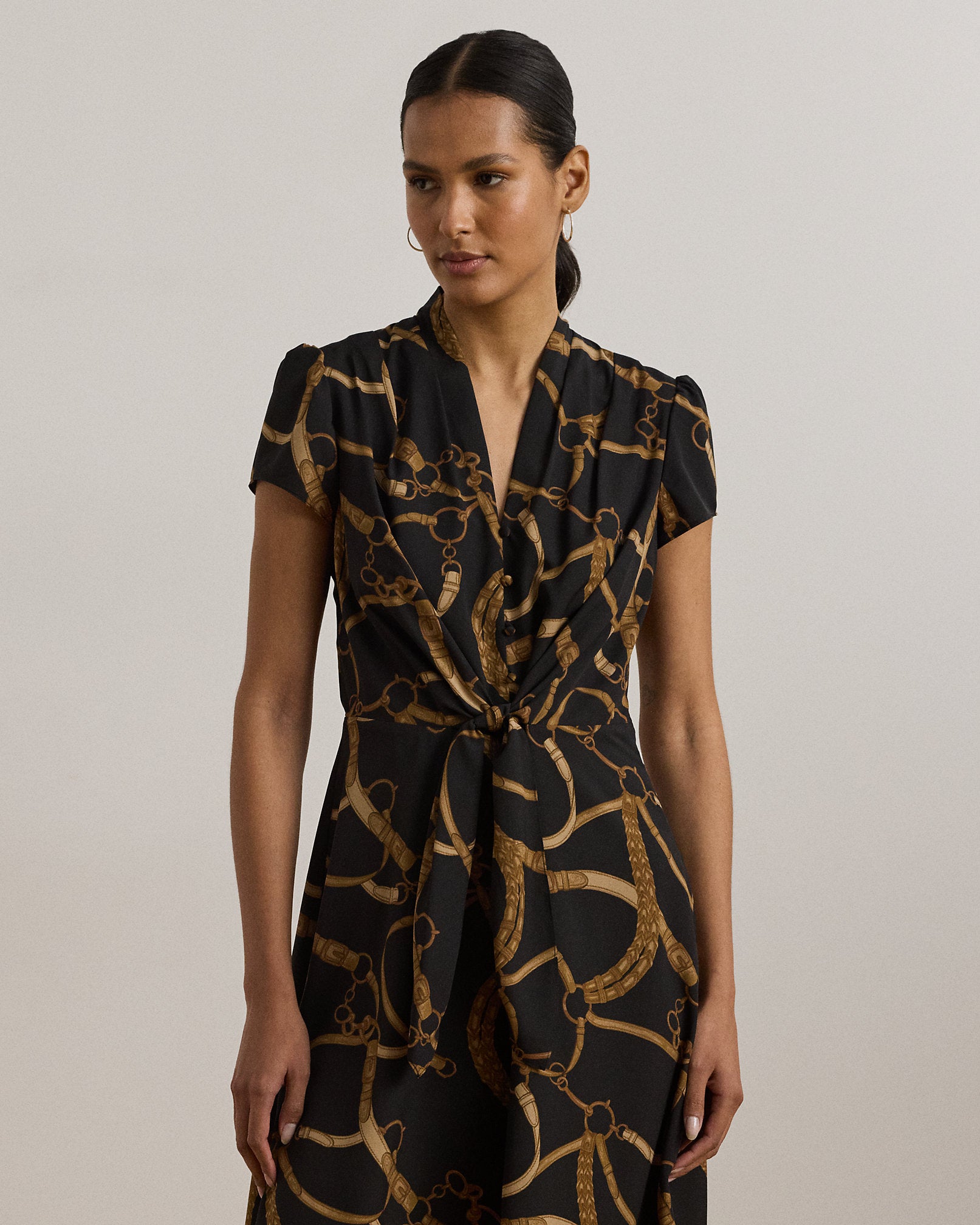 Ralph Lauren BeltingPrint Crepe TieFront Dress