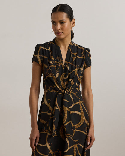 Ralph Lauren BeltingPrint Crepe TieFront Dress