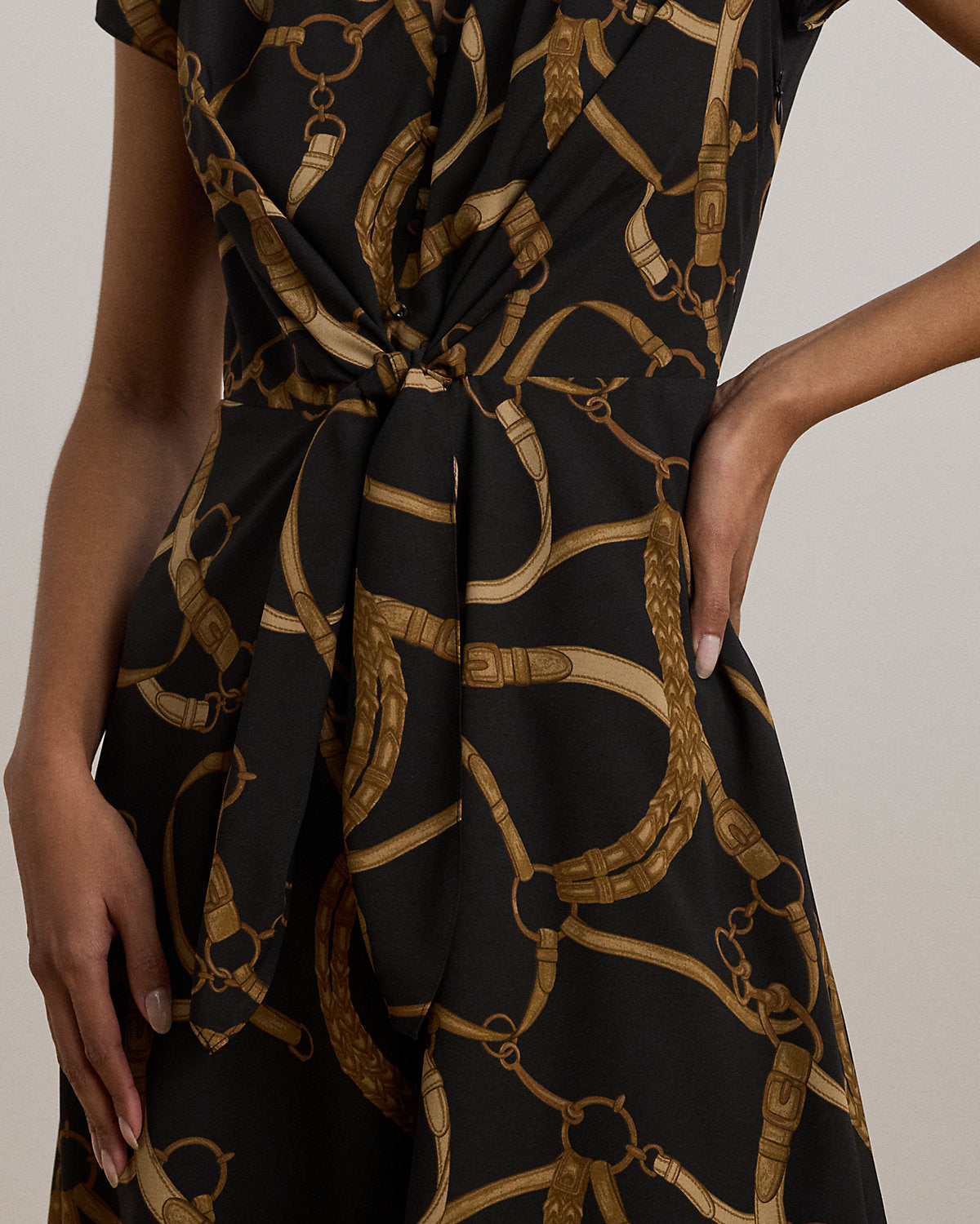 Ralph Lauren BeltingPrint Crepe TieFront Dress