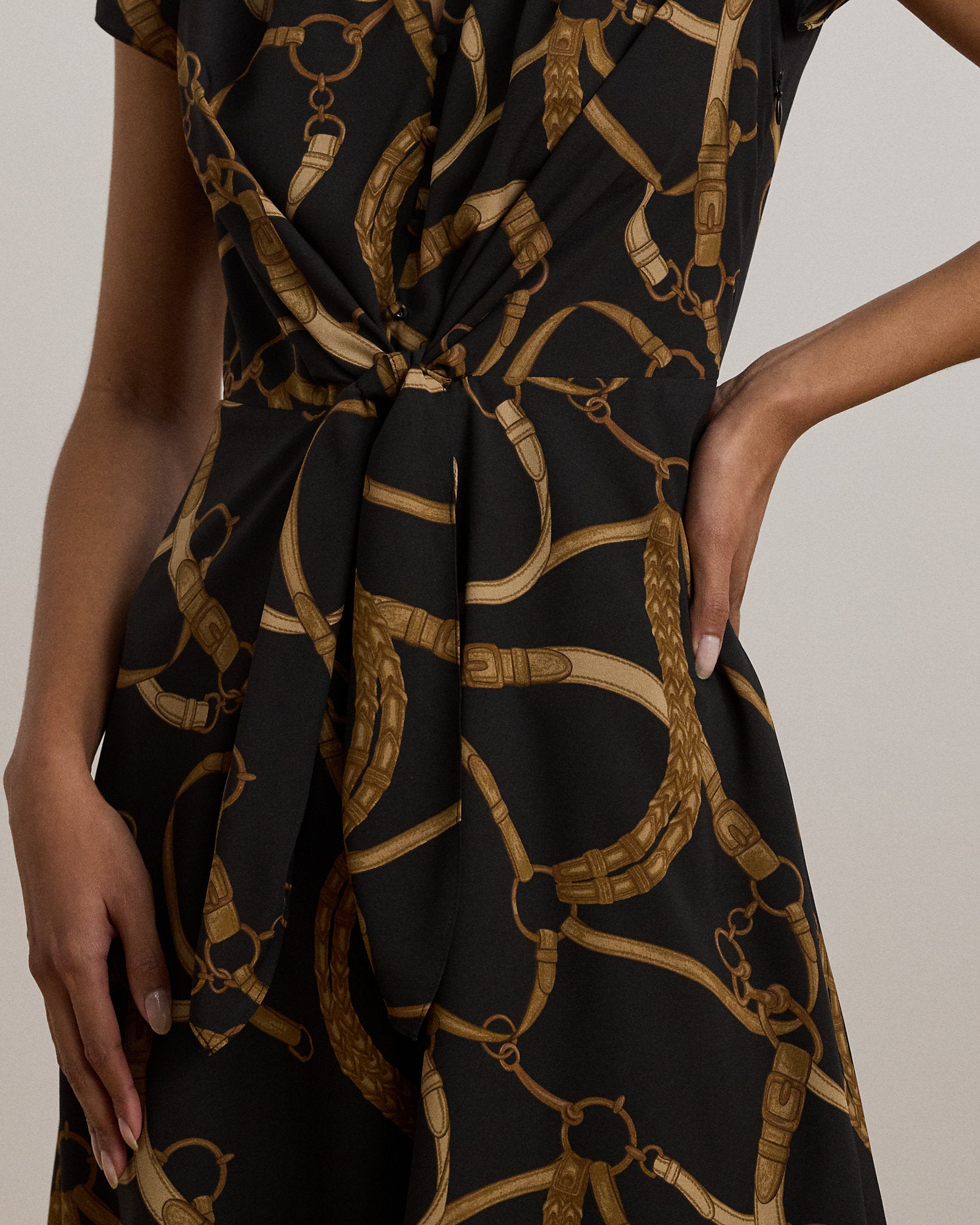 Ralph Lauren BeltingPrint Crepe TieFront Dress