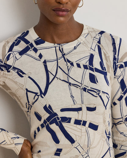 Ralph Lauren BeltingPrint CottonBlend Sweater