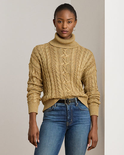 Ralph Lauren Metallic CableKnit Turtleneck Sweater