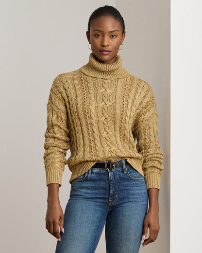 Ralph Lauren Metallic CableKnit Turtleneck Sweater