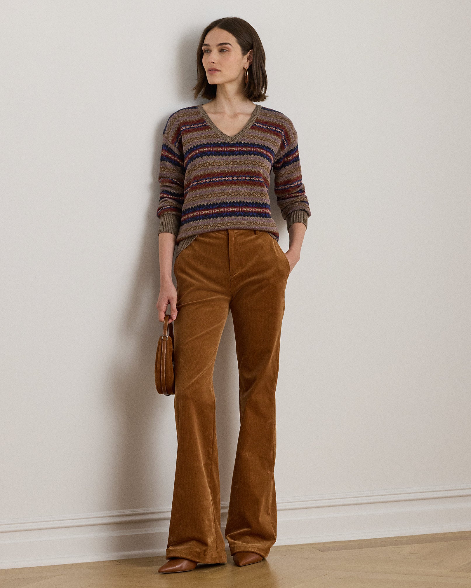 Ralph Lauren Fair Isle CottonLinen VNeck Sweater