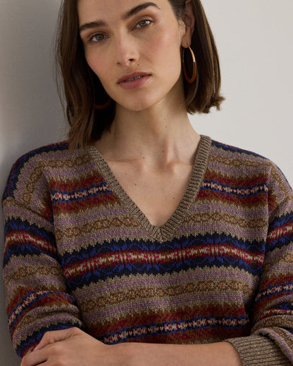 Ralph Lauren Fair Isle CottonLinen VNeck Sweater