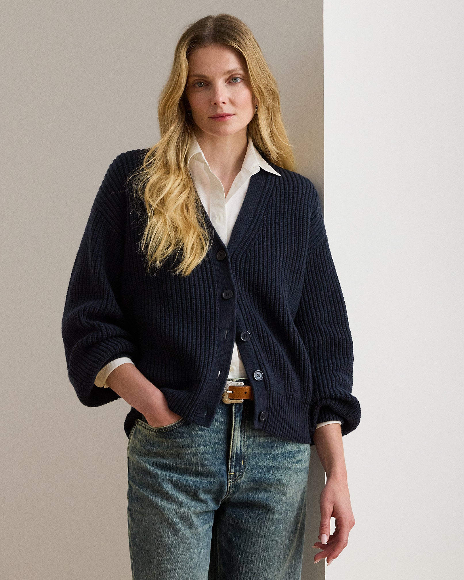 Ralph Lauren Ribbed WoolBlend VNeck Cardigan