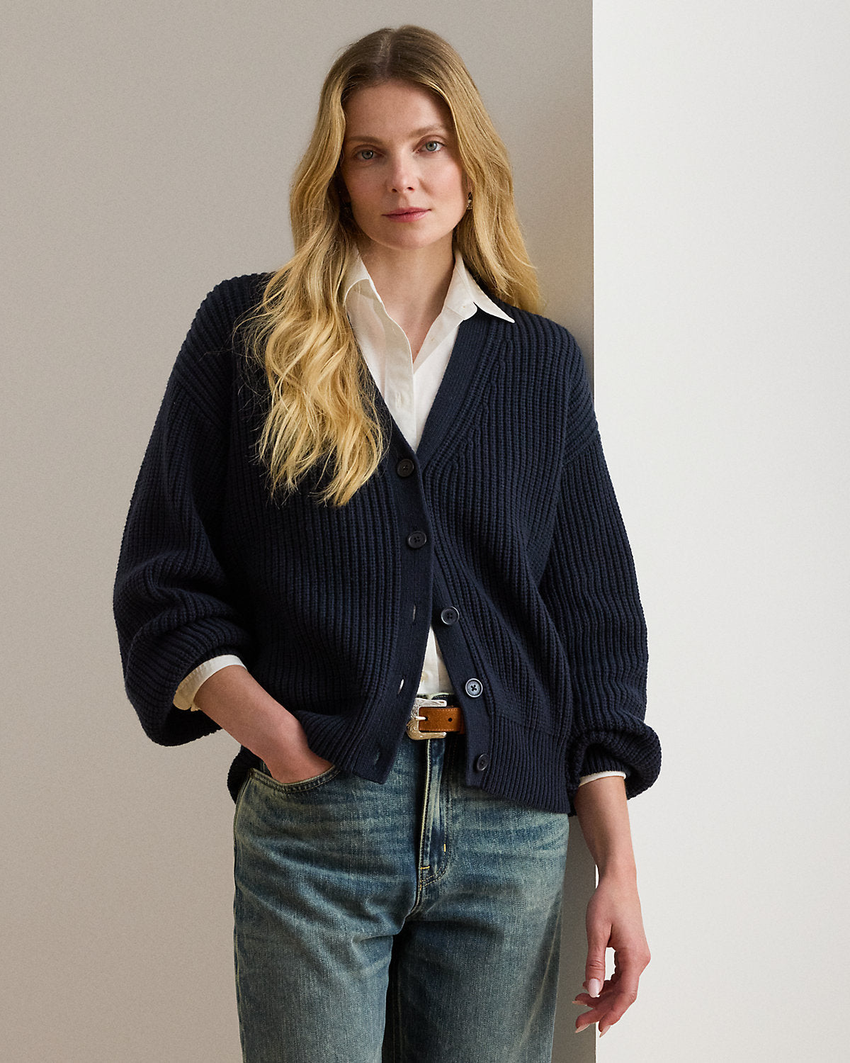 Ralph Lauren Ribbed WoolBlend VNeck Cardigan