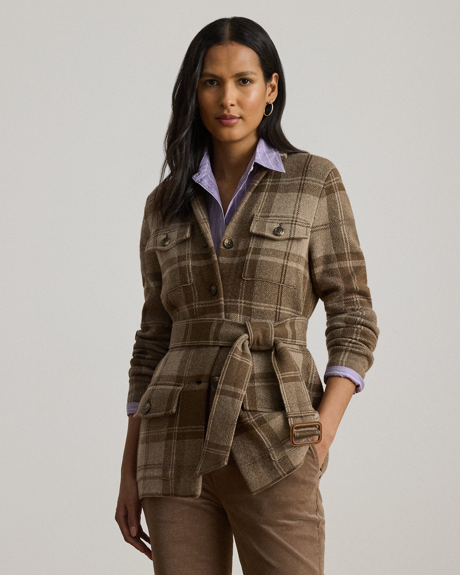 Ralph Lauren Plaid Belted DoubleKnit Blazer
