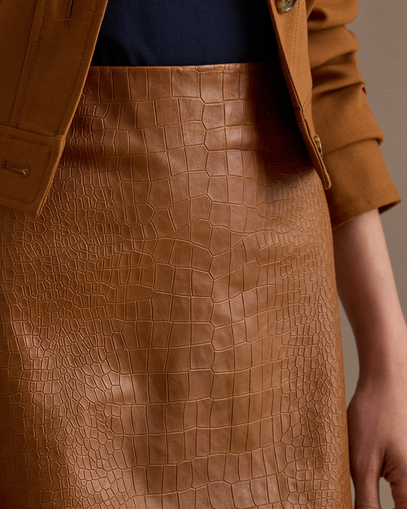 Ralph Lauren CrocEmbossed Lambskin Pencil Miniskirt