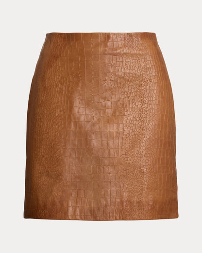 Ralph Lauren CrocEmbossed Lambskin Pencil Miniskirt