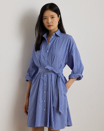Ralph Lauren Striped Belted Broadcloth Shirtdress