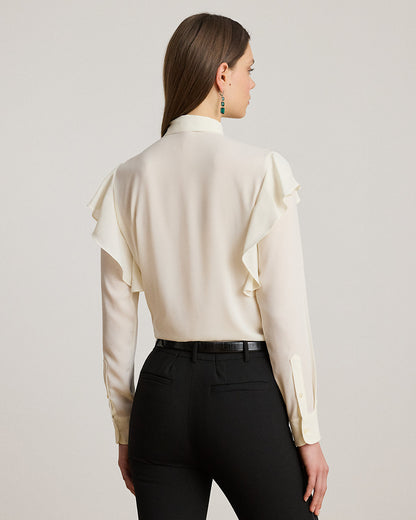 Ralph Lauren RuffleTrim Georgette TieNeck Blouse