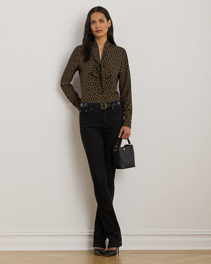 Ralph Lauren ChainPrint Crepe TieNeck Blouse