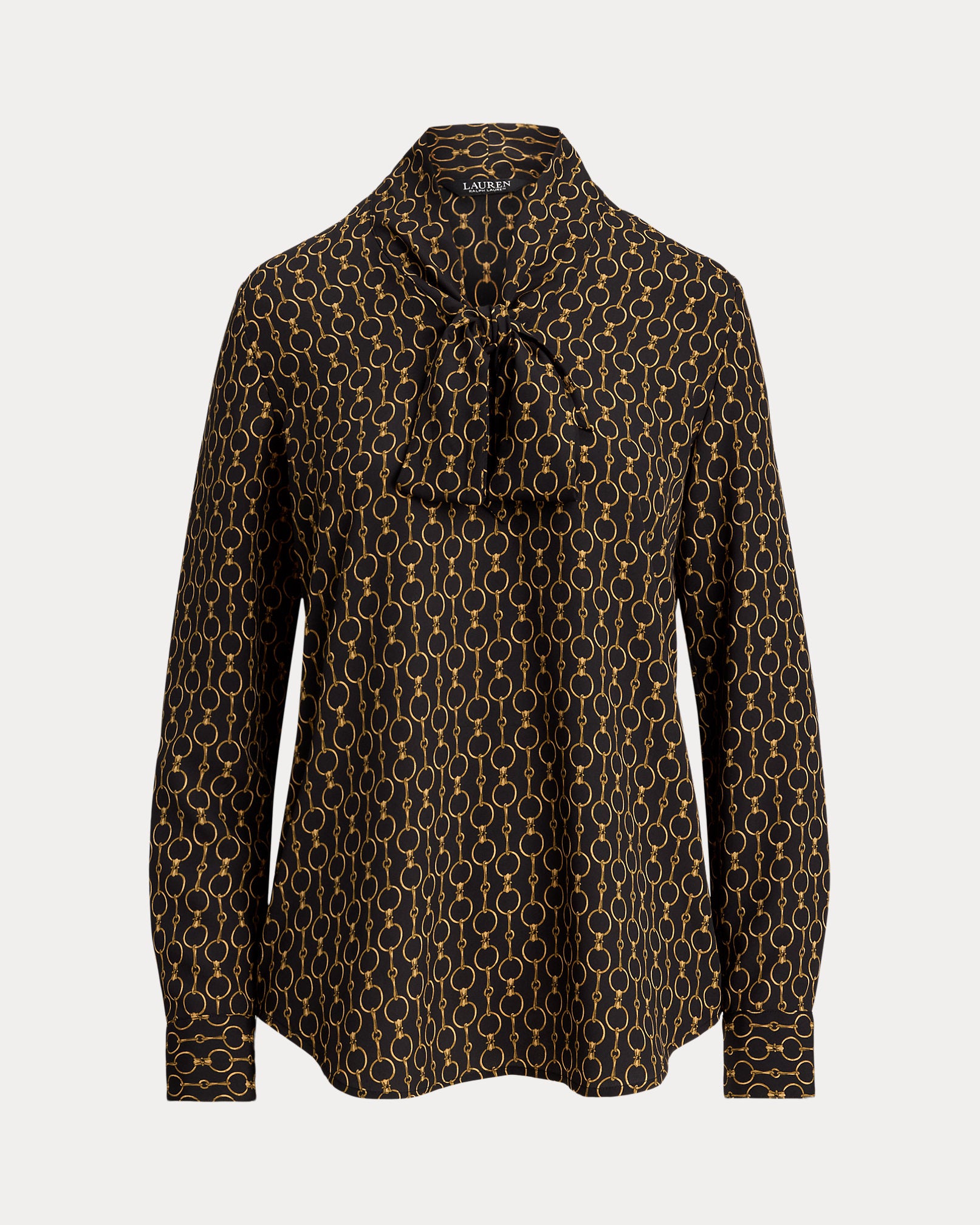 Ralph Lauren ChainPrint Crepe TieNeck Blouse