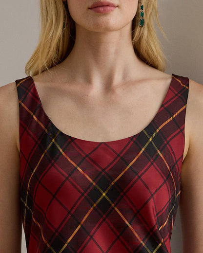 Ralph Lauren Plaid Satin Sleeveless Cocktail Dress