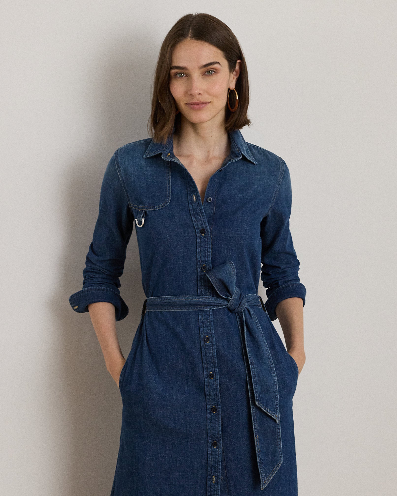 Ralph Lauren HorsebitTrim Belted Denim Shirtdress