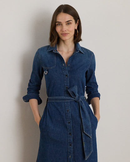 Ralph Lauren HorsebitTrim Belted Denim Shirtdress