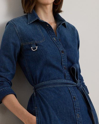 Ralph Lauren HorsebitTrim Belted Denim Shirtdress