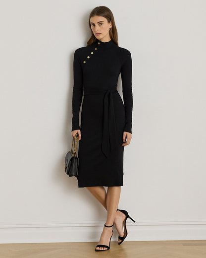 Ralph Lauren ButtonTrim RibKnit Mockneck Dress