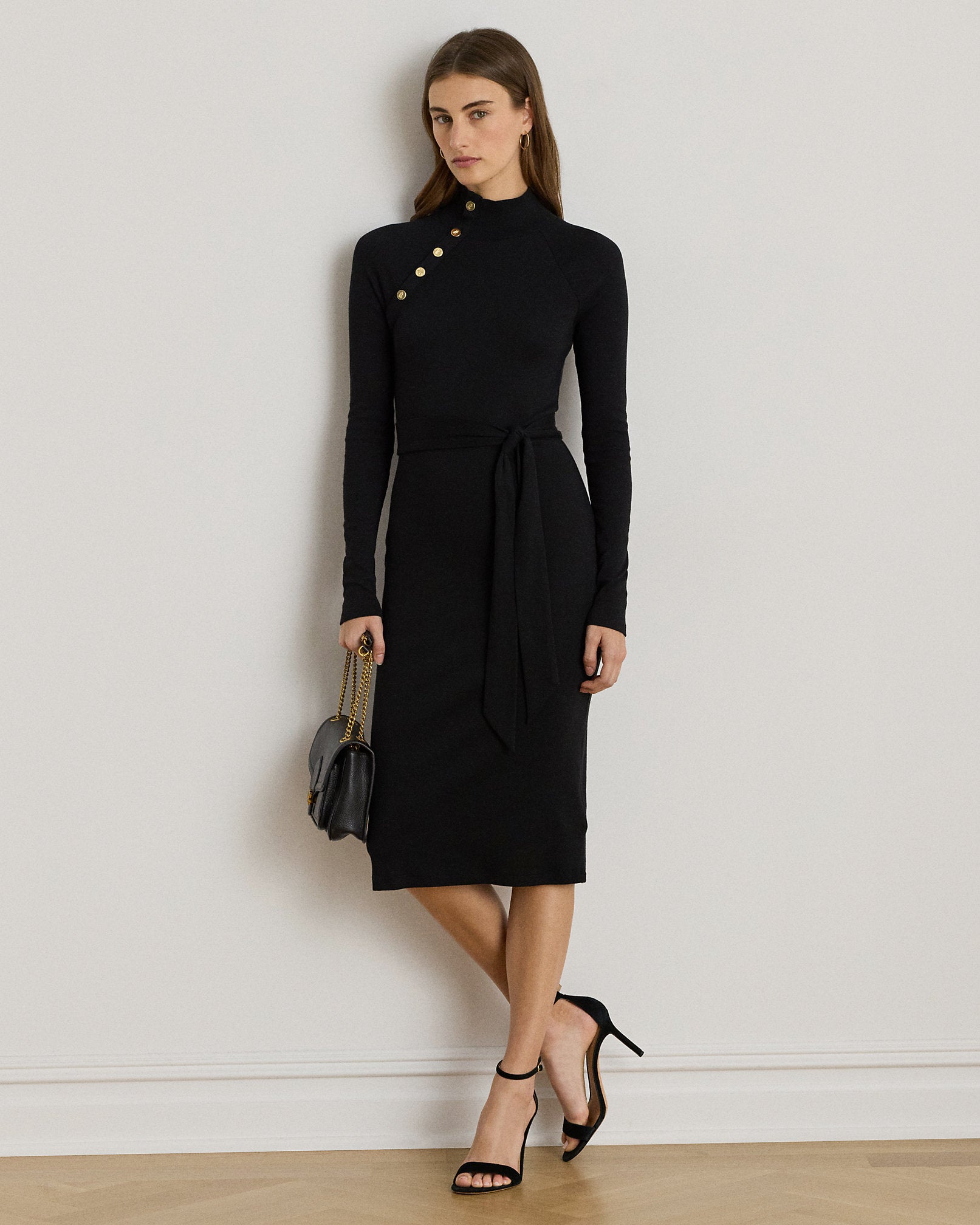 Ralph Lauren ButtonTrim RibKnit Mockneck Dress