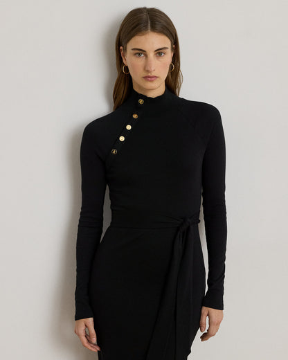 Ralph Lauren ButtonTrim RibKnit Mockneck Dress