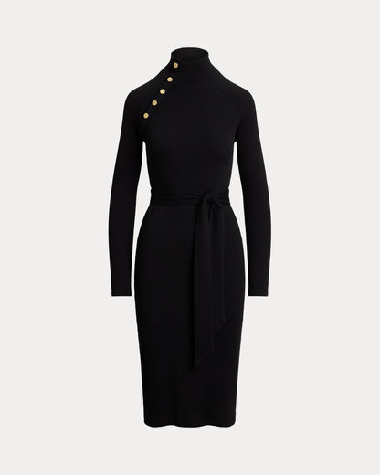 Ralph Lauren ButtonTrim RibKnit Mockneck Dress