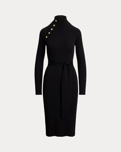 Ralph Lauren ButtonTrim RibKnit Mockneck Dress