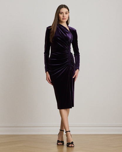 Ralph Lauren Ruched Velvet Asymmetrical Dress