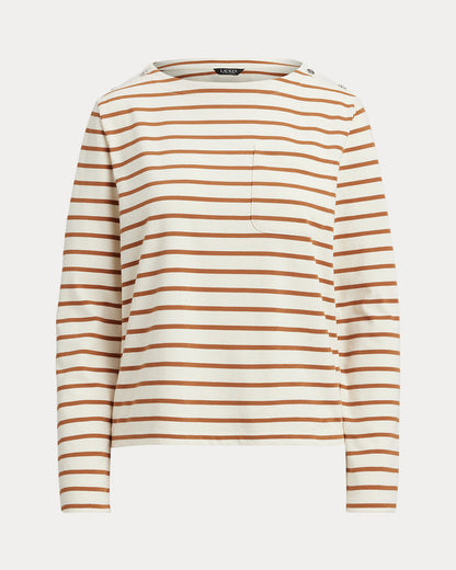 Ralph Lauren Striped Jersey SnapTrim Boatneck Top