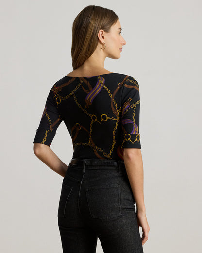 Ralph Lauren Print Stretch Cotton Boatneck Tee