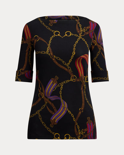 Ralph Lauren Print Stretch Cotton Boatneck Tee