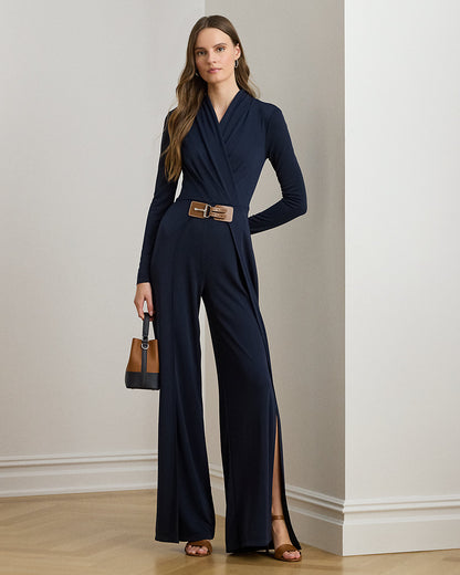 Ralph Lauren BuckleTrim Jersey Surplice Jumpsuit